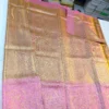 Pure Handloom Tissue Kanjivaram Silk Saree with Contrast Pink Zari Border & Rich Pallu (Silk Mark Certified)