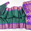 Pure Handwoven Gadwal Pattu Saree with Traditional Temple Border | Contrast Rich Pallu & Meena Zari Butta Festive Saree - Image 15
