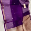 Pure Handwoven Kora Organza Banarasi Saree | Small Gold Zari Border Kadwa Booti Festive Saree - Image 12