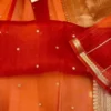 Pure Handwoven Kora Organza Banarasi Saree | Small Gold Zari Border Kadwa Booti Festive Saree - Image 2
