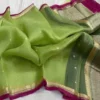 Pure Handwoven Kora Organza Banarasi Saree | Small Gold Zari Border Kadwa Booti Festive Saree - Image 5