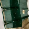 Pure Handwoven Kora Organza Banarasi Saree | Small Gold Zari Border Kadwa Booti Festive Saree - Image 9