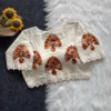 Pure Khadi Cotton Printed Motif Readymade Saree Blouse with Pom Pom Lace (Padded, 38–42) - Image 2