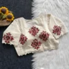 Pure Khadi Cotton Printed Motif Readymade Saree Blouse with Pom Pom Lace (Padded, 38–42) - Image 3
