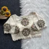 Pure Khadi Cotton Printed Motif Readymade Saree Blouse with Pom Pom Lace (Padded, 38–42) - Image 5