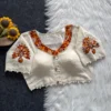 Pure Khadi Cotton Printed Motif Readymade Saree Blouse with Pom Pom Lace (Padded, 38–42) - Image 6
