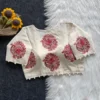 Pure Khadi Cotton Printed Motif Readymade Saree Blouse with Pom Pom Lace (Padded, 38–42) - Image 8