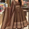 Pure Mal Cotton Printed Anarkali Kurti Pant Dupatta Set | Festive Flared Suit Set (M to 7XL) - Image 4