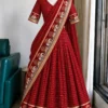 Pure Viscose Checks Lehenga with Stitched Blouse & Elephant Border Dupatta | Traditional Half Saree Lehenga Set - Image 3
