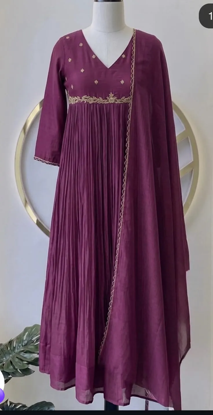 Purple Embroidered Anarkali Suit Set with Dupatta | Designer Party Wear Kurta Set