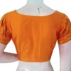 Raw Silk Boat Neck Saree Blouse with Pleated Sleeves | Designer Front Open Readymade Crop Top - Image 12