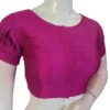 Raw Silk Boat Neck Saree Blouse with Pleated Sleeves | Designer Front Open Readymade Crop Top - Image 2
