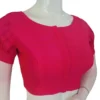Raw Silk Boat Neck Saree Blouse with Pleated Sleeves | Designer Front Open Readymade Crop Top - Image 3