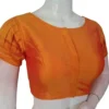 Raw Silk Boat Neck Saree Blouse with Pleated Sleeves | Designer Front Open Readymade Crop Top - Image 4