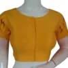 Raw Silk Boat Neck Saree Blouse with Pleated Sleeves | Designer Front Open Readymade Crop Top - Image 5