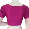 Raw Silk Boat Neck Saree Blouse with Pleated Sleeves | Designer Front Open Readymade Crop Top - Image 7