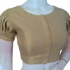 Raw Silk Boat Neck Saree Blouse with Pleated Sleeves | Designer Front Open Readymade Crop Top - Image 9