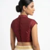 Raw Silk Keyhole Blouse with Mandarin Collar | Padded Cap Sleeve Saree Blouse