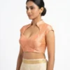 Raw Silk Keyhole Blouse with Mandarin Collar | Padded Cap Sleeve Saree Blouse - Image 2