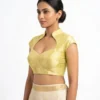 Raw Silk Keyhole Blouse with Mandarin Collar | Padded Cap Sleeve Saree Blouse - Image 6