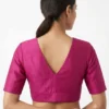 Raw Silk Pleated V-Neck Blouse | Elbow Length Sleeve Saree Blouse with Deep V-Back - Image 2