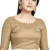 Ready-Made Designer Saree Blouse – Stylish Scalloped Neck & Elbow Sleeves with Back Tie-Up - Image 2