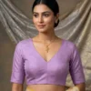 Ready to Wear V-Neck Raw Silk Saree Blouse | Back Potli Button Padded Choli Tops