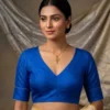 Ready to Wear V-Neck Raw Silk Saree Blouse | Back Potli Button Padded Choli Tops - Image 2