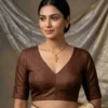 Ready to Wear V-Neck Raw Silk Saree Blouse | Back Potli Button Padded Choli Tops - Image 6