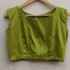 Readymade Boat Neck Sleeveless Saree Blouse | Raw Silk Solid Crop Choli Tops