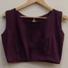 Readymade Boat Neck Sleeveless Saree Blouse | Raw Silk Solid Crop Choli Tops - Image 2