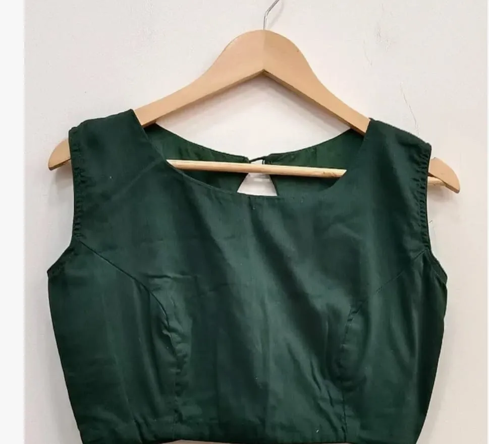 Readymade Boat Neck Sleeveless Saree Blouse | Raw Silk Solid Crop Choli Tops - Image 4