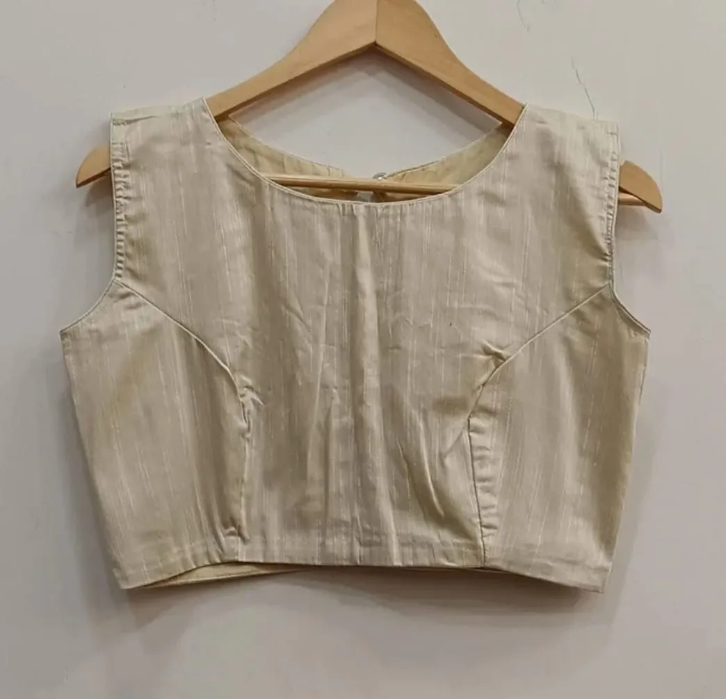 Readymade Boat Neck Sleeveless Saree Blouse | Raw Silk Solid Crop Choli Tops - Image 5