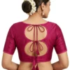 Readymade Plain Silk Blouse with Dori Tie Back | Double Cutout Open Back Designer Saree Blouse - Image 3
