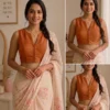 Readymade Sleeveless V-Neck Saree Blouse | Pure Cotton Silk Princess Cut Crop Top - Image 2