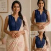 Readymade Sleeveless V-Neck Saree Blouse | Pure Cotton Silk Princess Cut Crop Top - Image 5