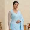 Readymade Sweetheart Collar Neck Saree Blouse with Full Net Sleeves & Sheer Illusion Back - Image 2