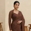Readymade Sweetheart Collar Neck Saree Blouse with Full Net Sleeves & Sheer Illusion Back - Image 4