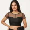 Readymade Sweetheart Illusion Neck Saree Blouse | Sheer Net Boat Neck with Back Hooks, Party Wear Padded Blouse
