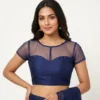 Readymade Sweetheart Illusion Neck Saree Blouse | Sheer Net Boat Neck with Back Hooks, Party Wear Padded Blouse - Image 4