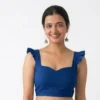 Readymade Sweetheart Neck Saree Blouse with Ruffle Sleeves & Back Zipper (Padded Crop Top)