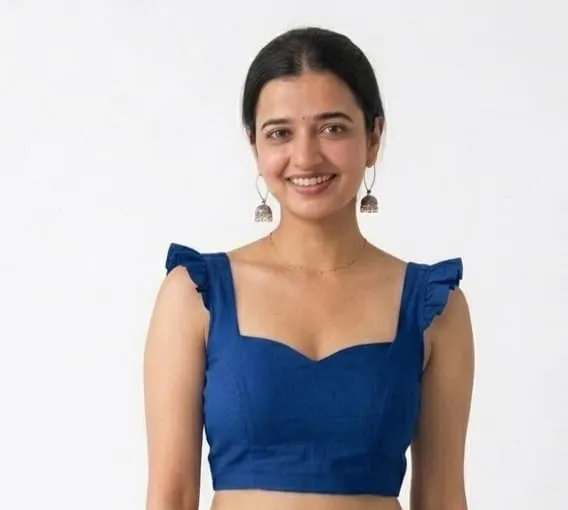Readymade Sweetheart Neck Saree Blouse with Ruffle Sleeves & Back Zipper (Padded Crop Top)