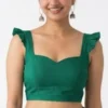 Readymade Sweetheart Neck Saree Blouse with Ruffle Sleeves & Back Zipper (Padded Crop Top) - Image 3