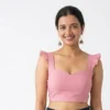 Readymade Sweetheart Neck Saree Blouse with Ruffle Sleeves & Back Zipper (Padded Crop Top) - Image 4