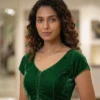 Readymade Velvet Saree Blouse | Cap Sleeve Deep V-Neck Front Hook Choli Top