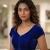 Readymade Velvet Saree Blouse | Cap Sleeve Deep V-Neck Front Hook Choli Top - Image 2