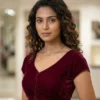 Readymade Velvet Saree Blouse | Cap Sleeve Deep V-Neck Front Hook Choli Top - Image 3