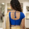 Readymade Velvet Saree Blouse | Cap Sleeve Deep V-Neck Front Hook Choli Top - Image 7