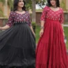 Real Mirror Work Navratri Anarkali Gown with 9 Meter Flair | Embroidered Kora Cotton Festive Long Frock (Size 38–44) - Image 2