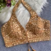 Real Mirror Work South Silk Halter Neck Blouse with Gota Patti & Back Tie-Up Dori - Image 3